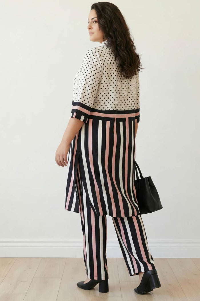 Plus Size Black Luxe Polka Stripes Coord Set