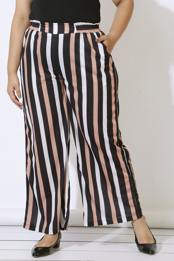 Plus Size Black Luxe Stripes High Waist Pants