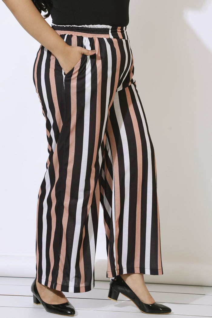 Plus Size Black Luxe Stripes High Waist Pants