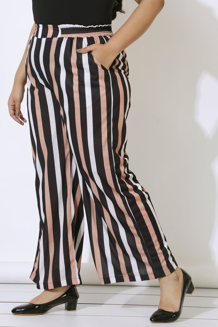 Plus Size Black Luxe Stripes High Waist Pants