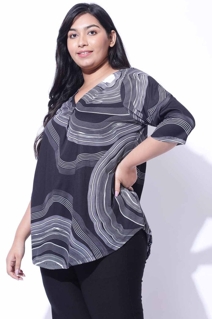 Plus Size Black Marble Print Top