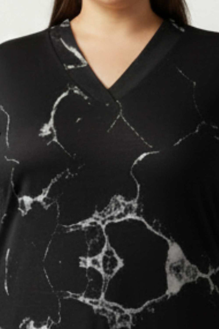 Plus Size Black Marble V Neck SnugWeave™ Winter Kurta