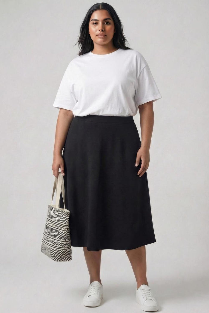 Plus Size Black Midi Skirt