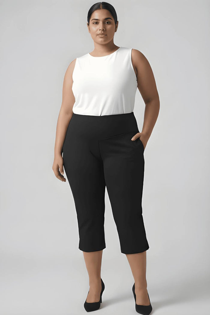 Plus Size Black New Fit Tummy Tucker Crop Pants
