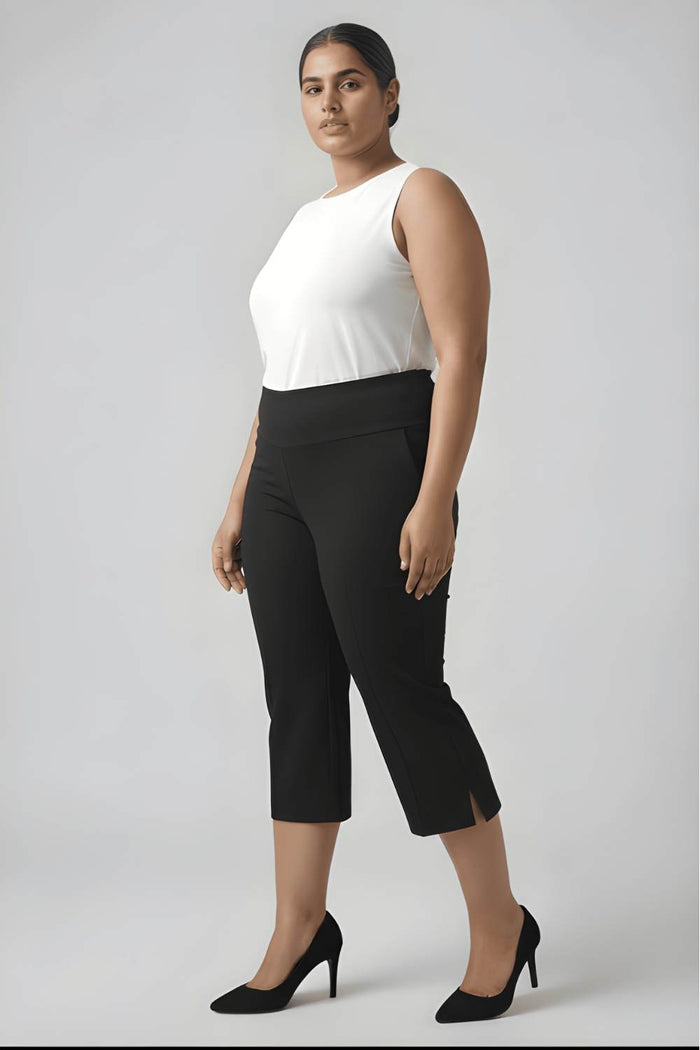Plus Size Black New Fit Tummy Tucker Crop Pants