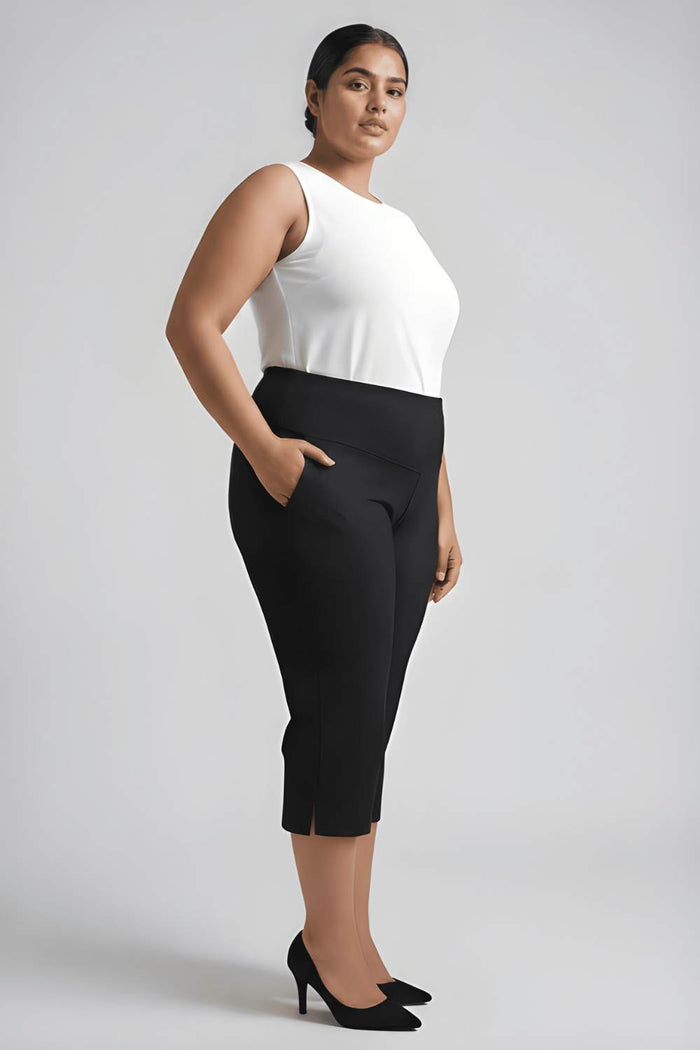 Plus Size Black New Fit Tummy Tucker Crop Pants