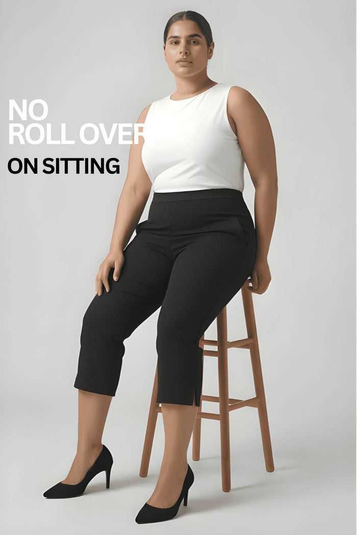 Plus Size Black New Fit Tummy Tucker Crop Pants