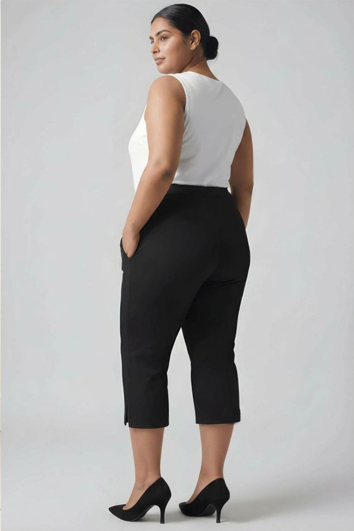 Plus Size Black New Fit Tummy Tucker Crop Pants