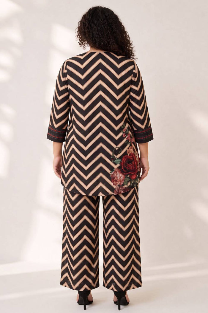 Plus Size Black Rose Chevron Print Coord Set