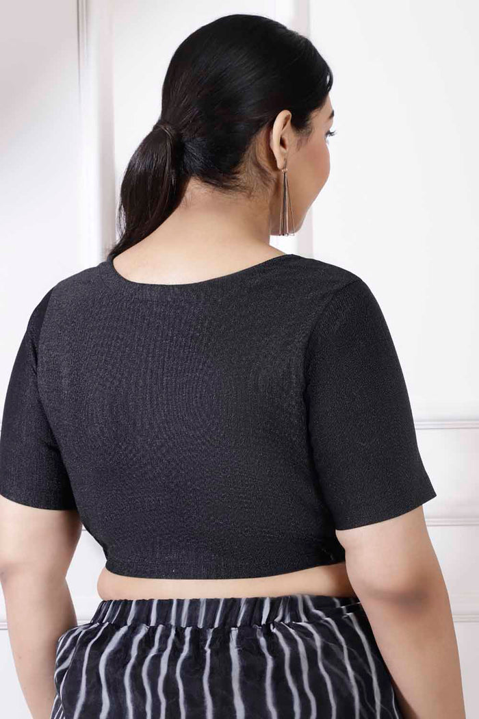 Plus Size Black Shimmer Readymade Blouse