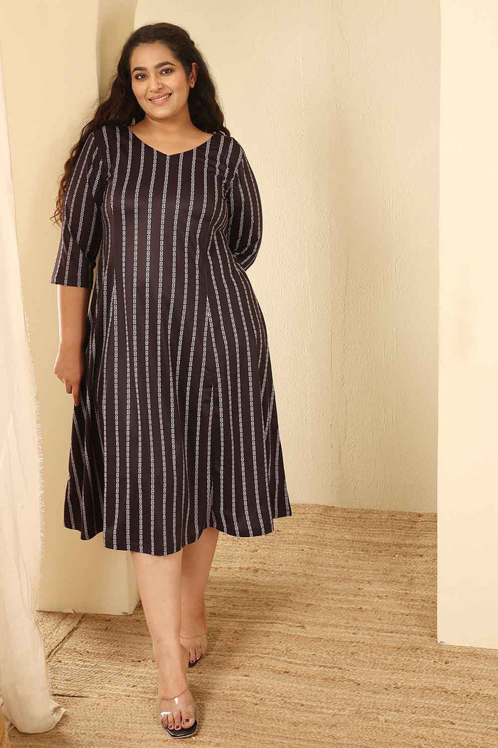 Plus Size Black Stripes A Line Dress