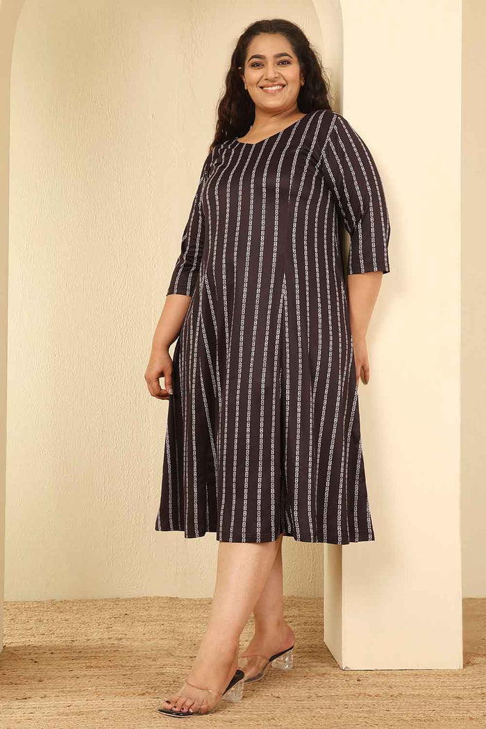 Plus Size Black Stripes A Line Dress