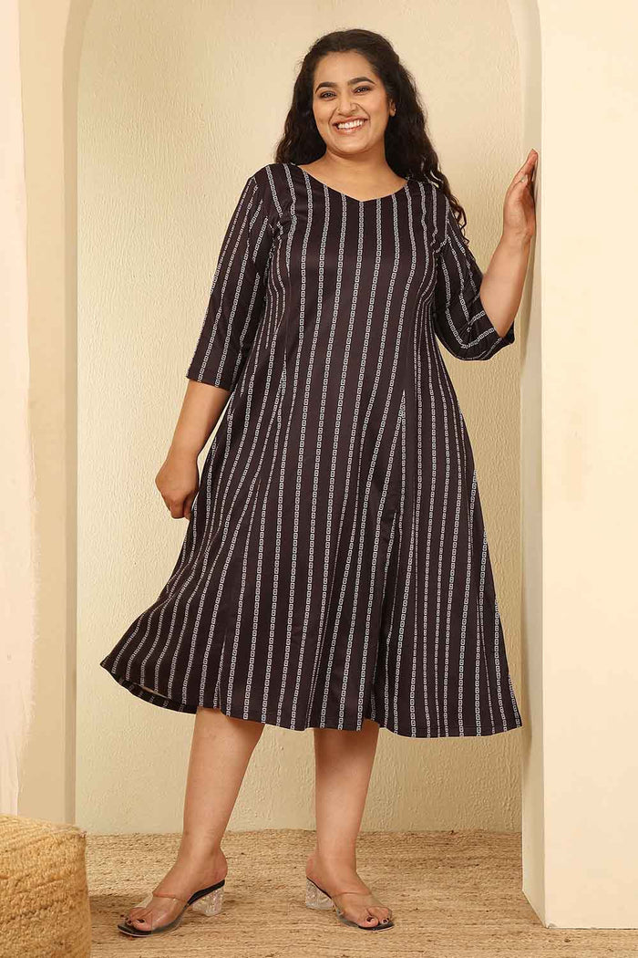 Plus Size Black Stripes A Line Dress