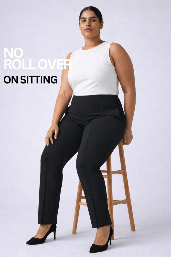 Plus Size Black Tummy Shaper Straight Fit Pants