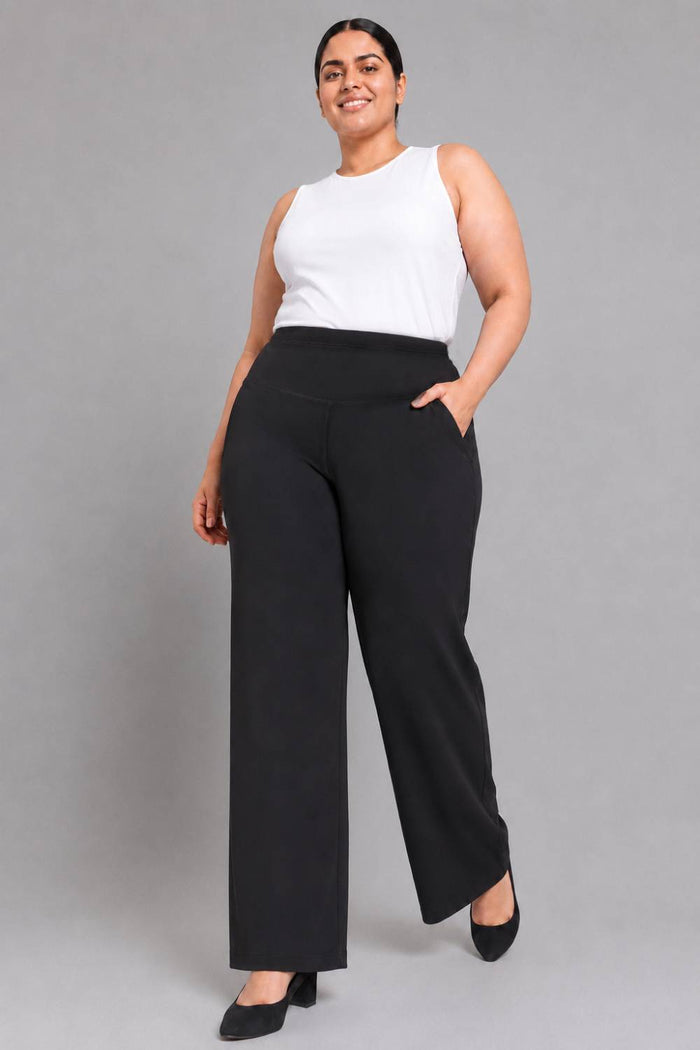 Plus Size Black Tummy Shaping Wide Straight Pants