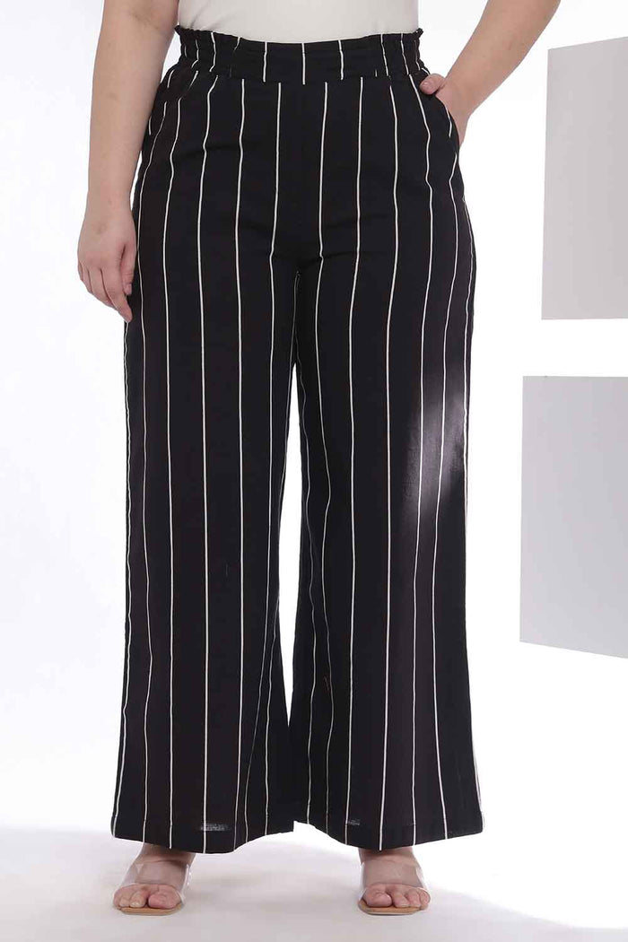 Plus Size Black Vertical Stripe Kurta Coord Set