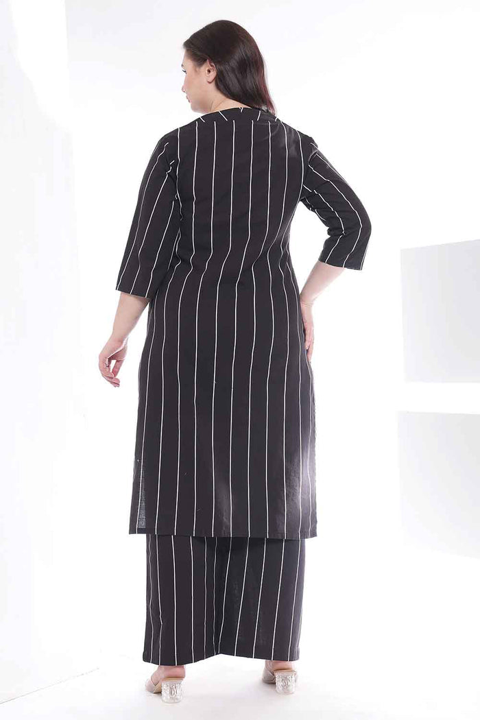 Plus Size Black Vertical Stripe Kurta Coord Set