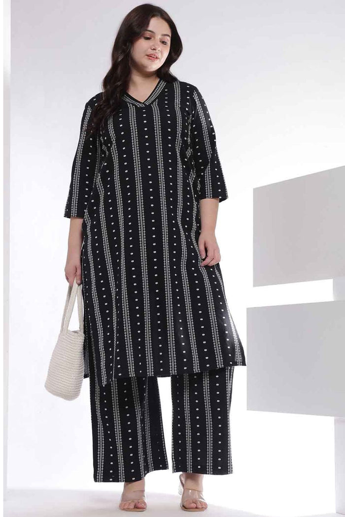 Plus Size Black Weave Work Kurta Coord Set
