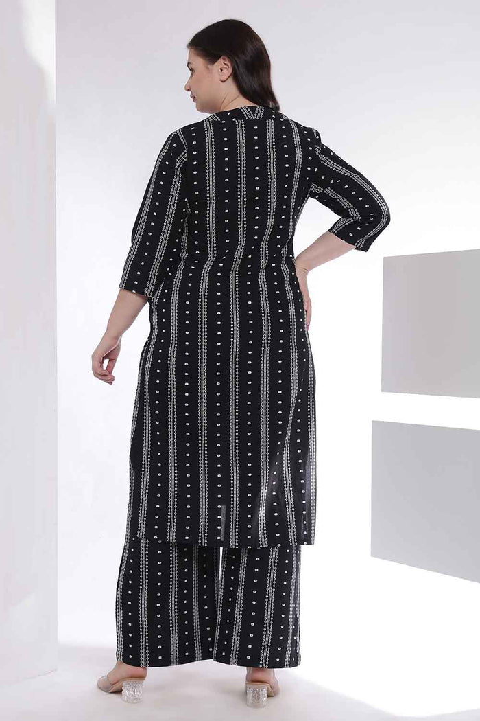 Plus Size Black Weave Work Kurta Coord Set