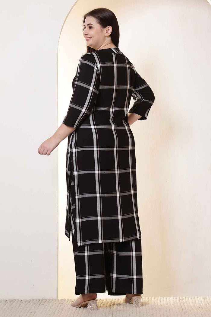 Plus Size Black & White Checkered Rayon Twill Kurta Coord Set
