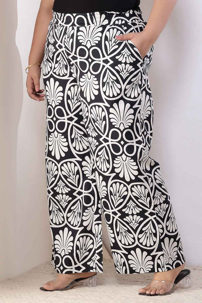 Plus Size Black & White Floral Print Cotton Shirt Coord Set