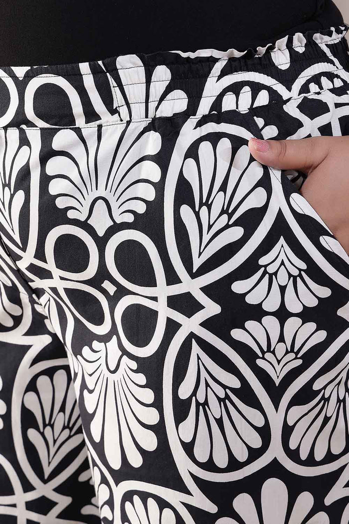 Plus Size Black & White Floral Print Cotton Shirt Coord Set