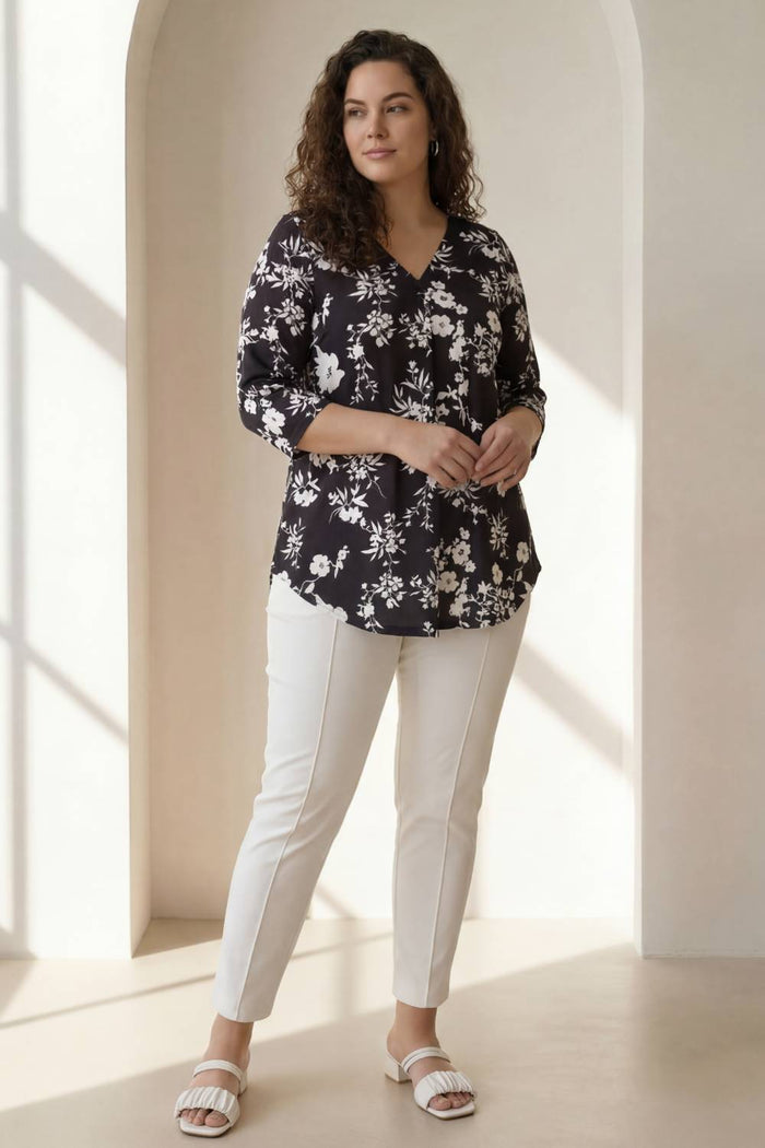 Plus Size Black White Floral Top