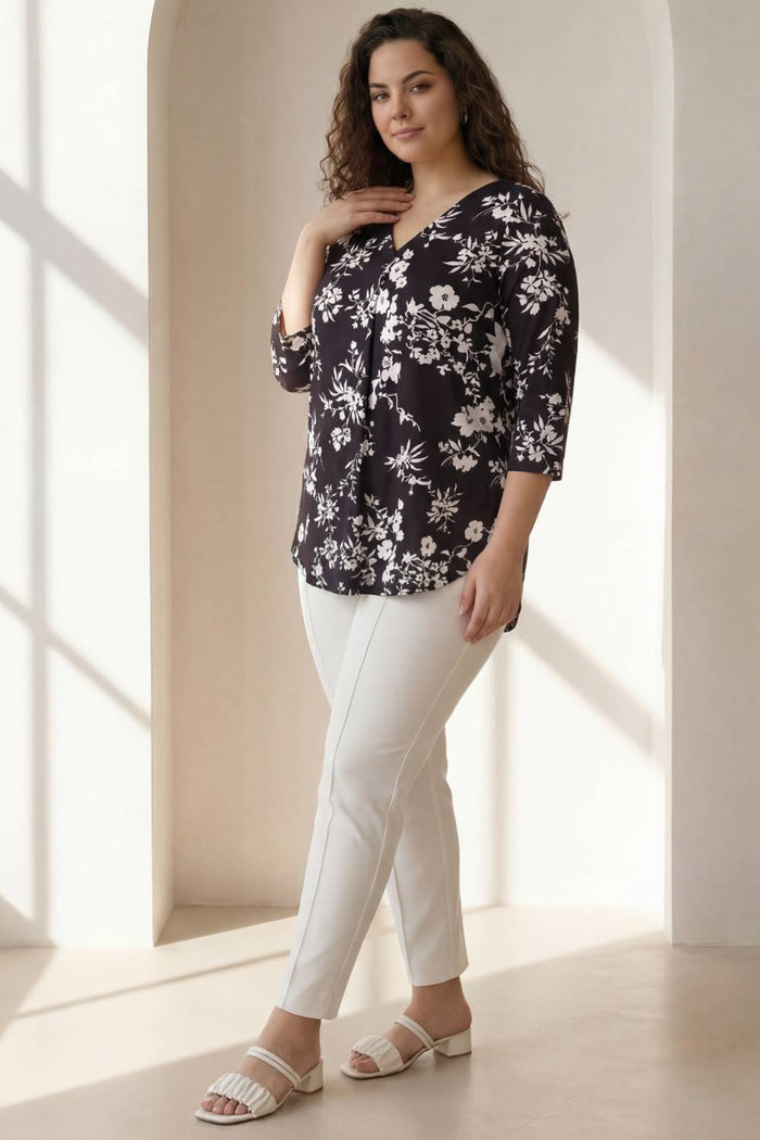 Plus Size Black White Floral Top