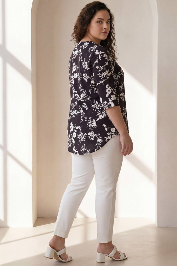Plus Size Black White Floral Top