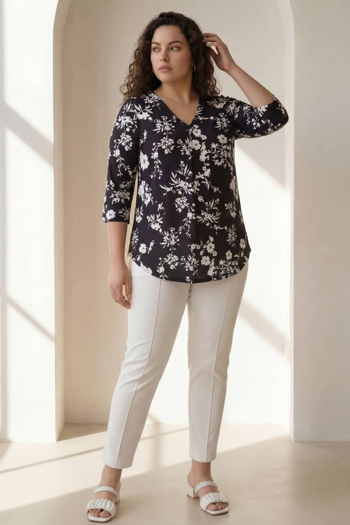 Plus Size Black White Floral Top