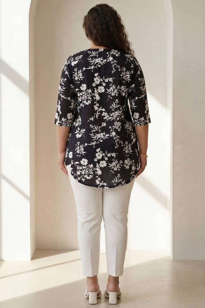 Plus Size Black White Floral Top