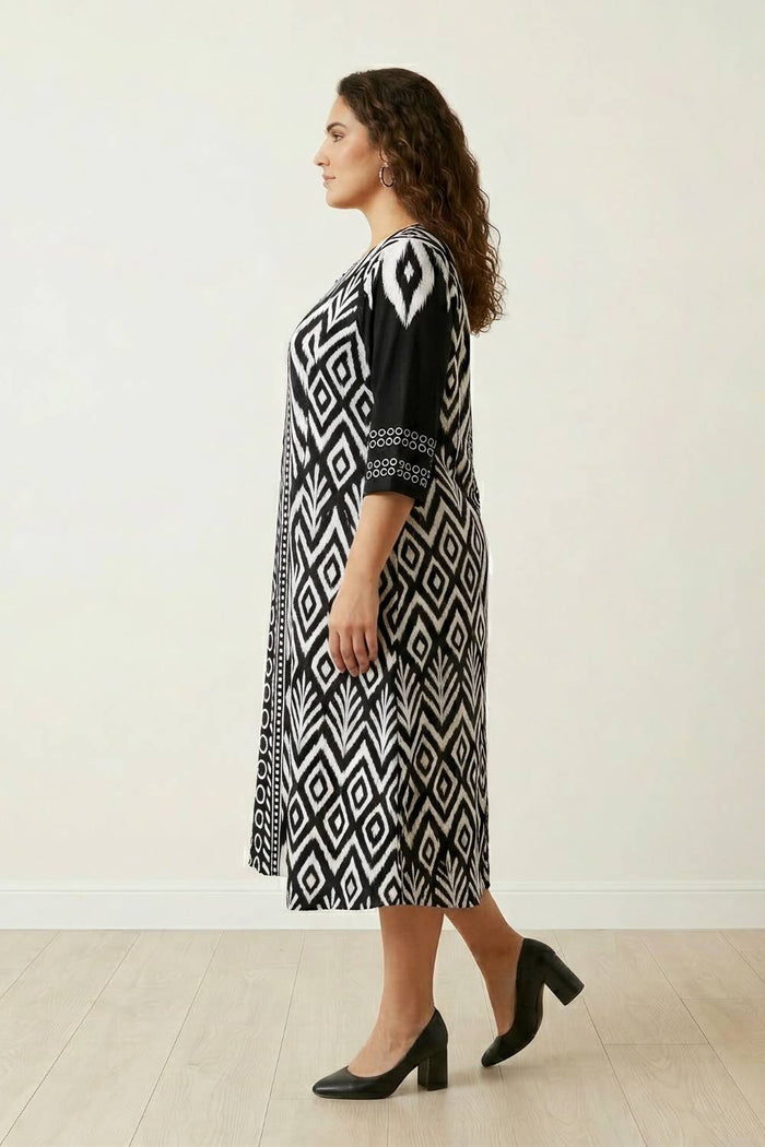 Plus Size Black & White Tribal Print A-Line Dress
