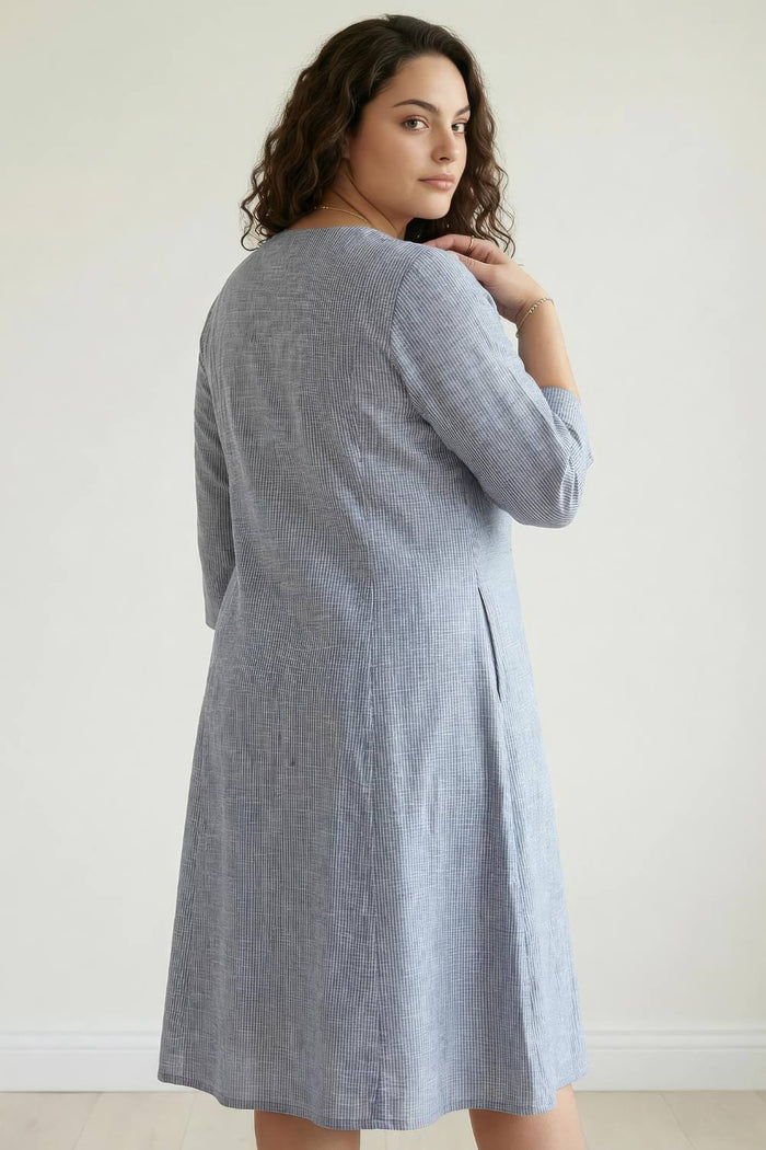 Plus Size Blue Chambray Pinstripe Midi Dress