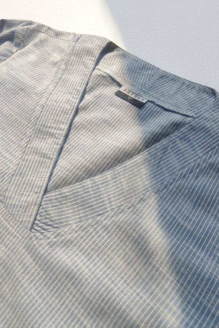Plus Size Blue Chambray Pinstripe Midi Dress