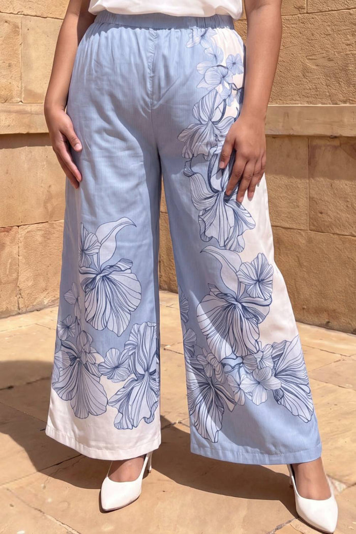 Plus Size Blue Floral Print Cotton Kurta Coord Set