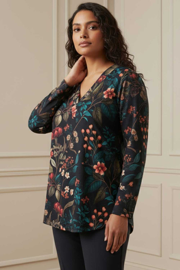 Plus Size Blue Floral SnugWeave Winter Top