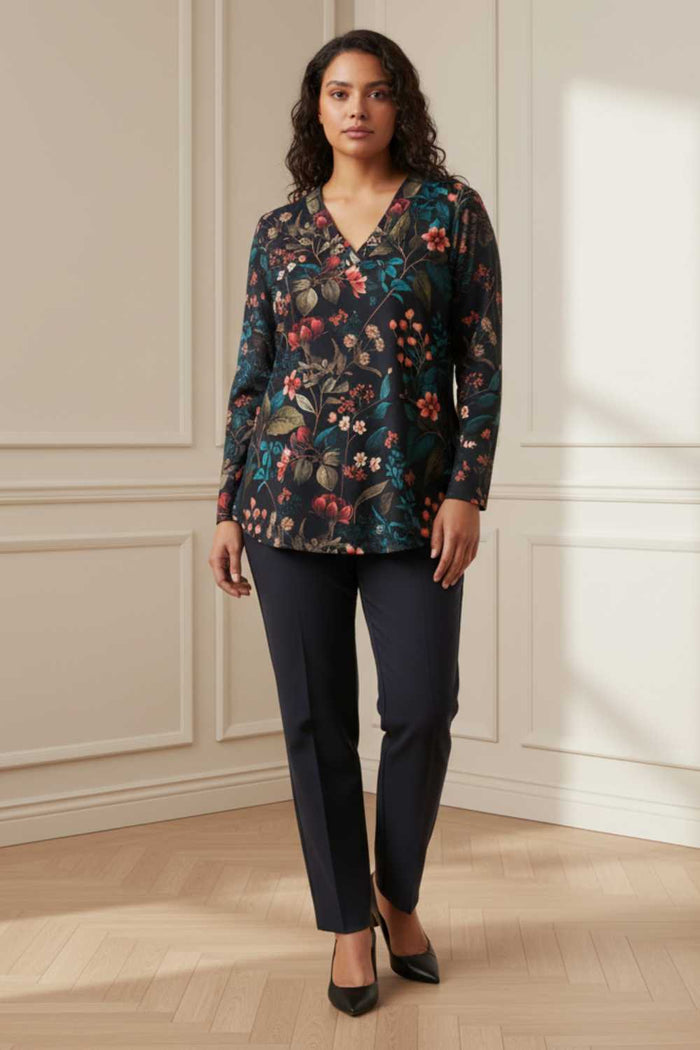 Plus Size Blue Floral SnugWeave Winter Top