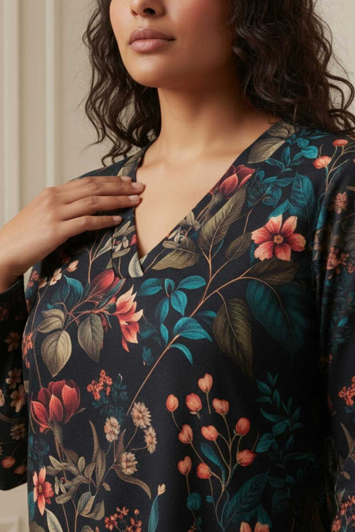 Plus Size Blue Floral SnugWeave Winter Top