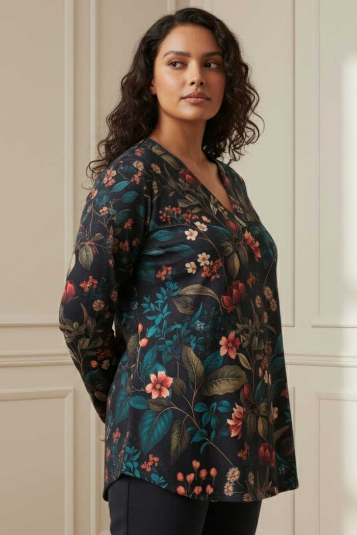Plus Size Blue Floral SnugWeave Winter Top