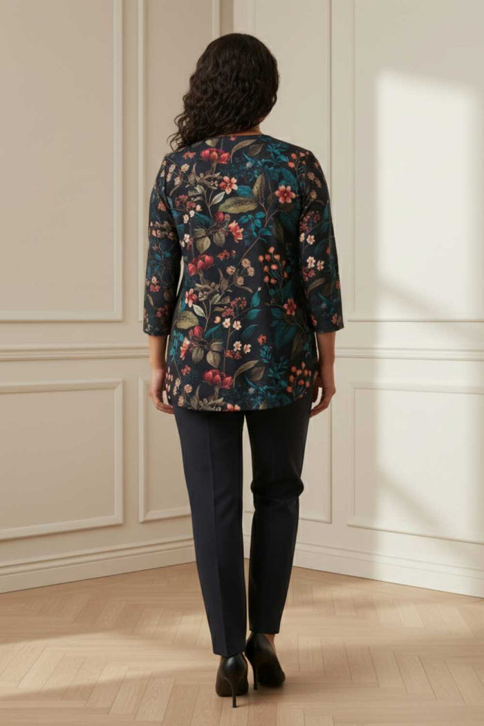 Plus Size Blue Floral SnugWeave Winter Top