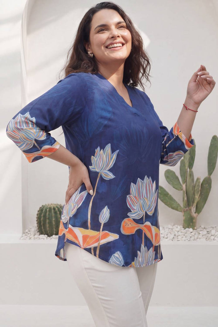 Plus Size Blue Floral Top
