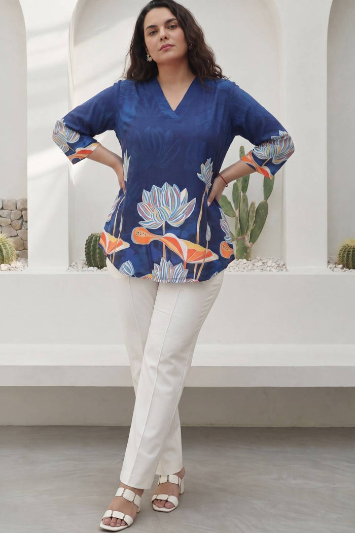Plus Size Blue Floral Top