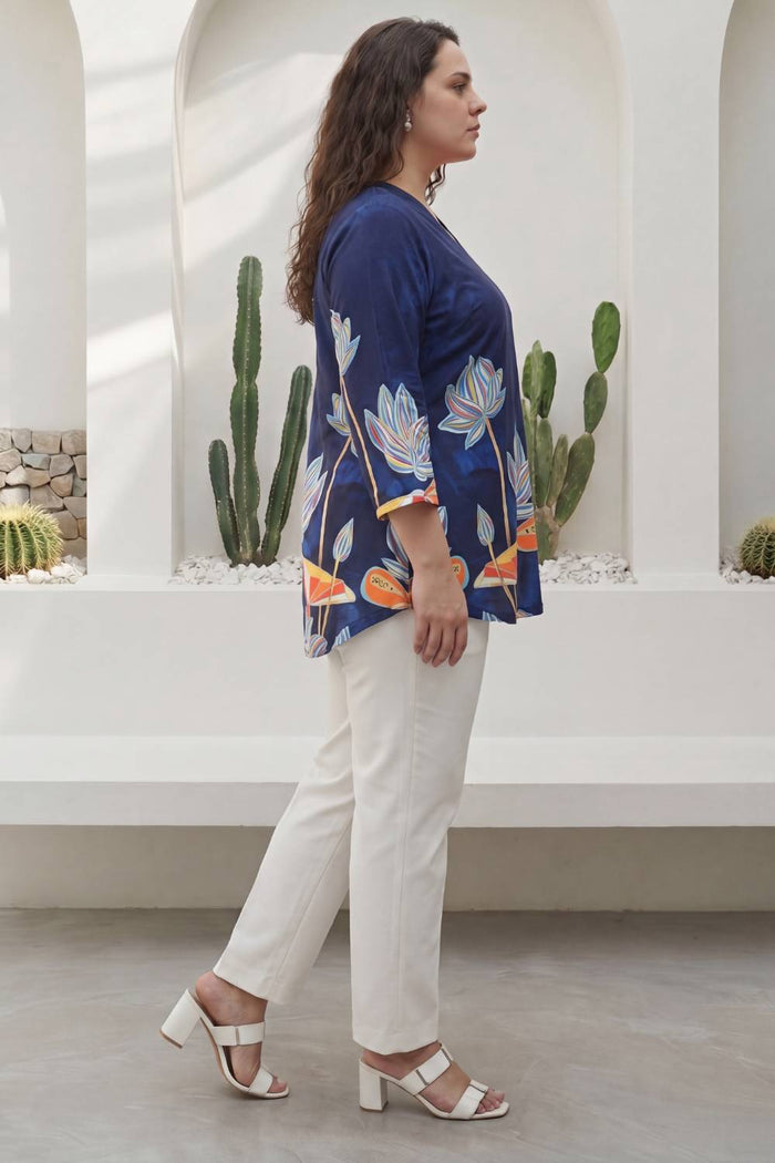 Plus Size Blue Floral Top