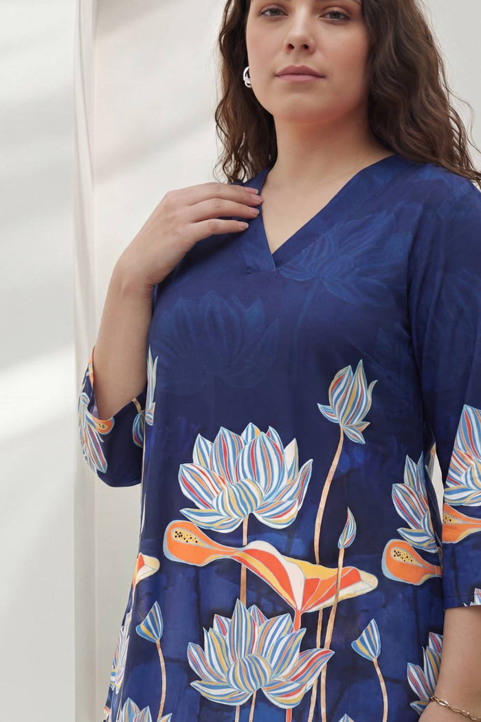 Plus Size Blue Floral Top