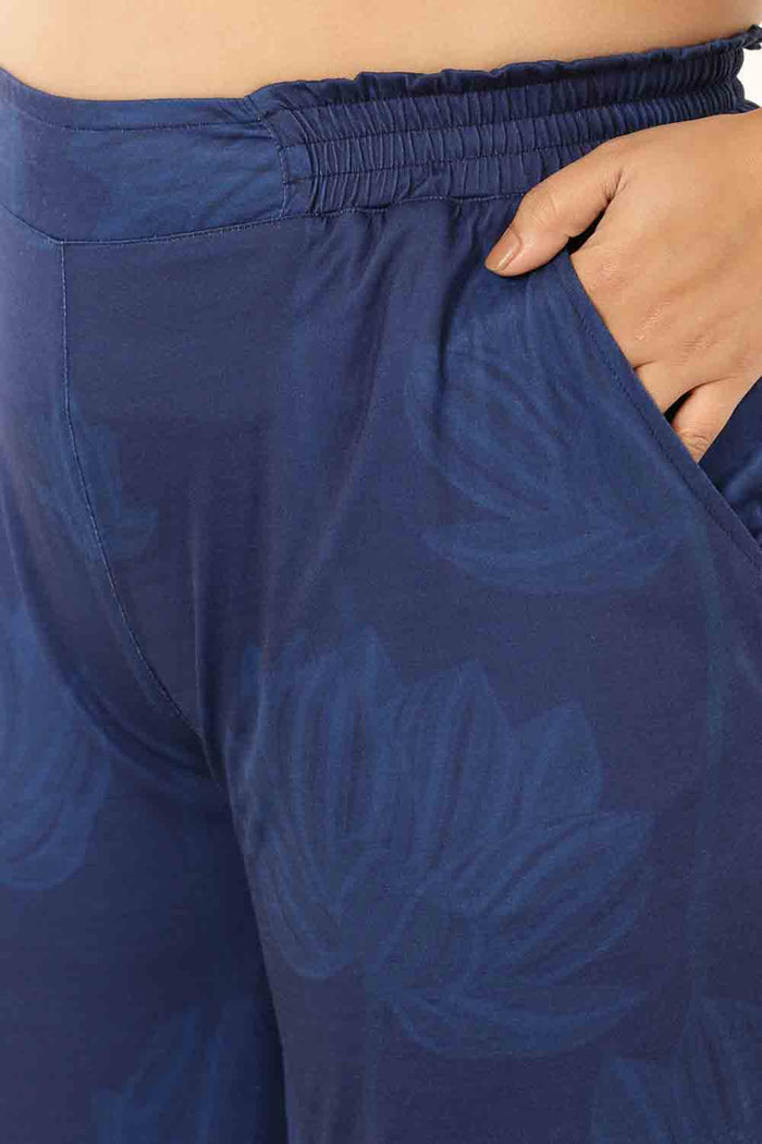 Plus Size Blue Floral V Neck Kurta Coord Set