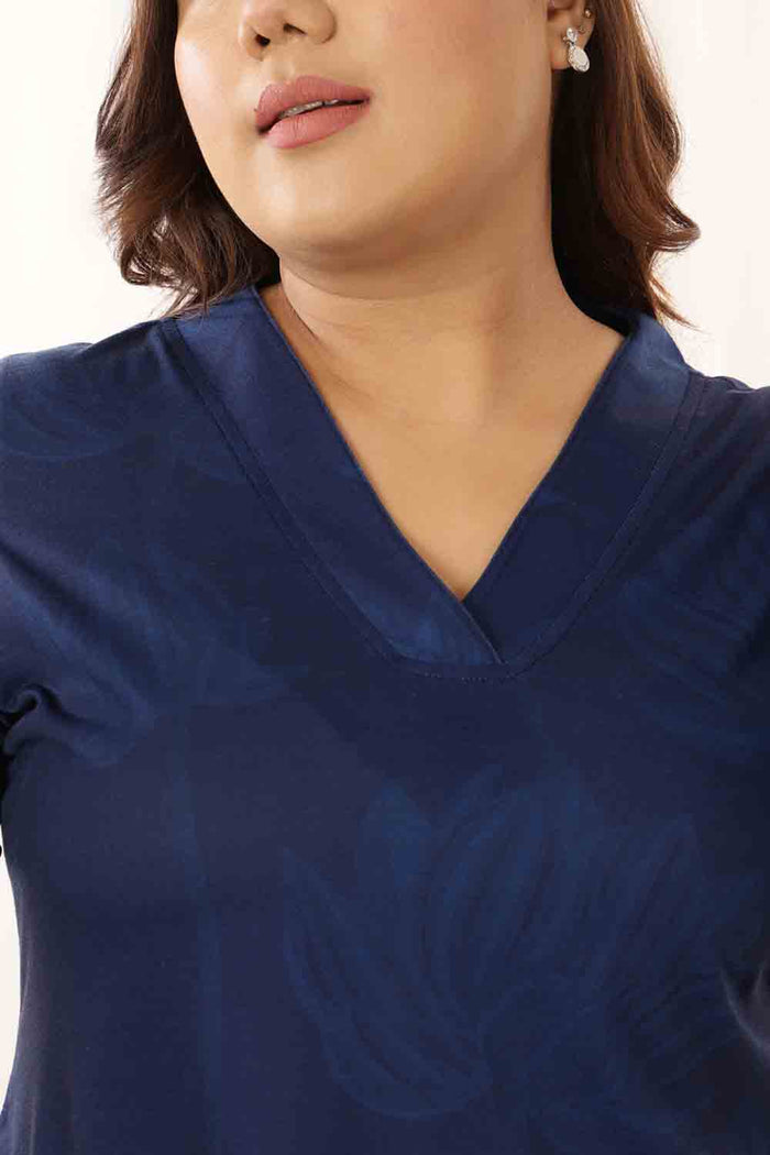Plus Size Blue Floral V Neck Kurta