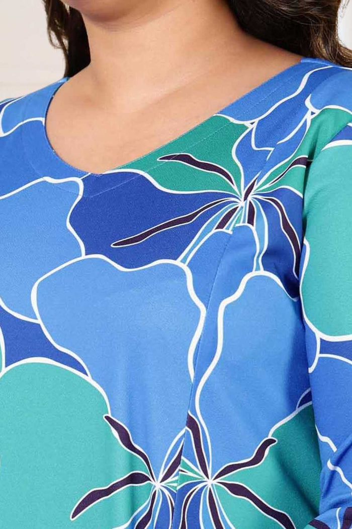 Plus Size Blue Green Abstract A line Dress