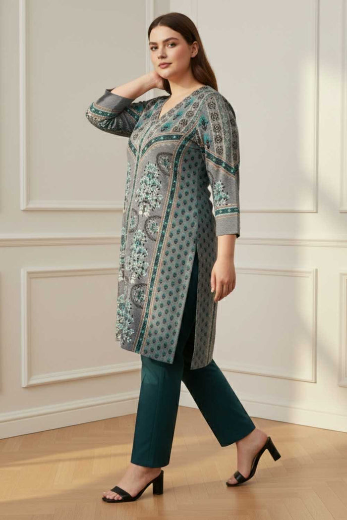 Plus Size Blue Grey SnugWeave™ Winter Kurta