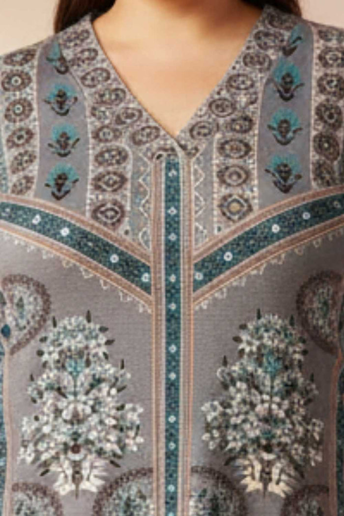 Plus Size Blue Grey SnugWeave™ Winter Kurta