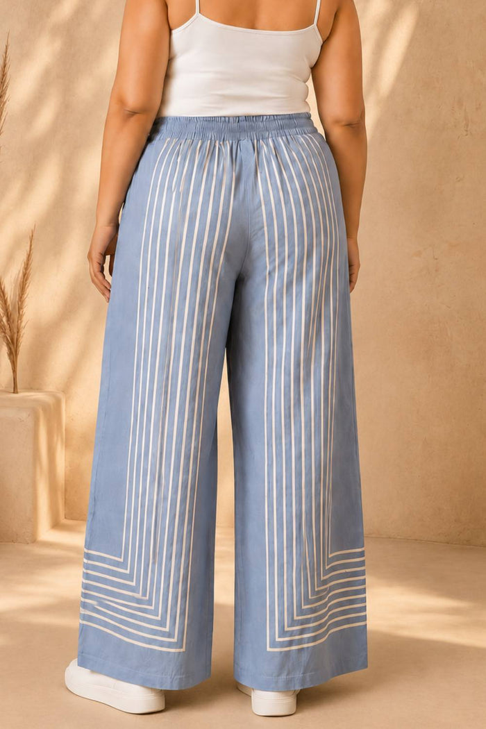 Plus Size Blue Stripe Printed Coord Set